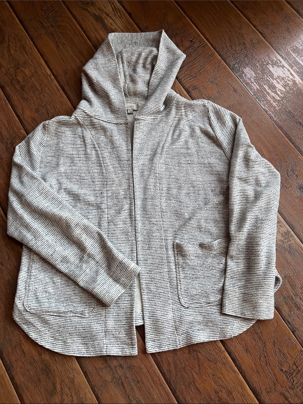 LOFT Neutral Textured Open Cardigan - Cream and Black